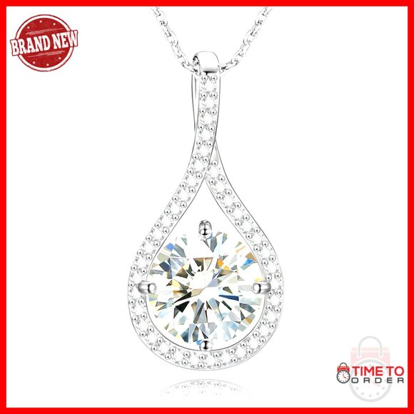 Moissanite Pendant Necklace Sterling Silver Elegant Classic Wedding Gift